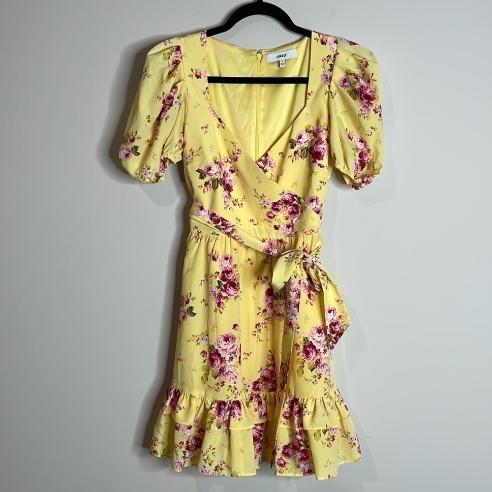 Likely | Mini Quinn Faux Wrap Puff Sleeve Dress in Snapdragon Size 0 - Picture 2 of 8